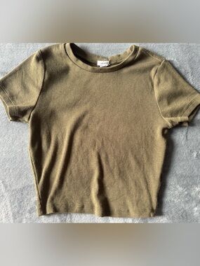 Garage Olive Green Ribbed Short Sleeve Tee XS